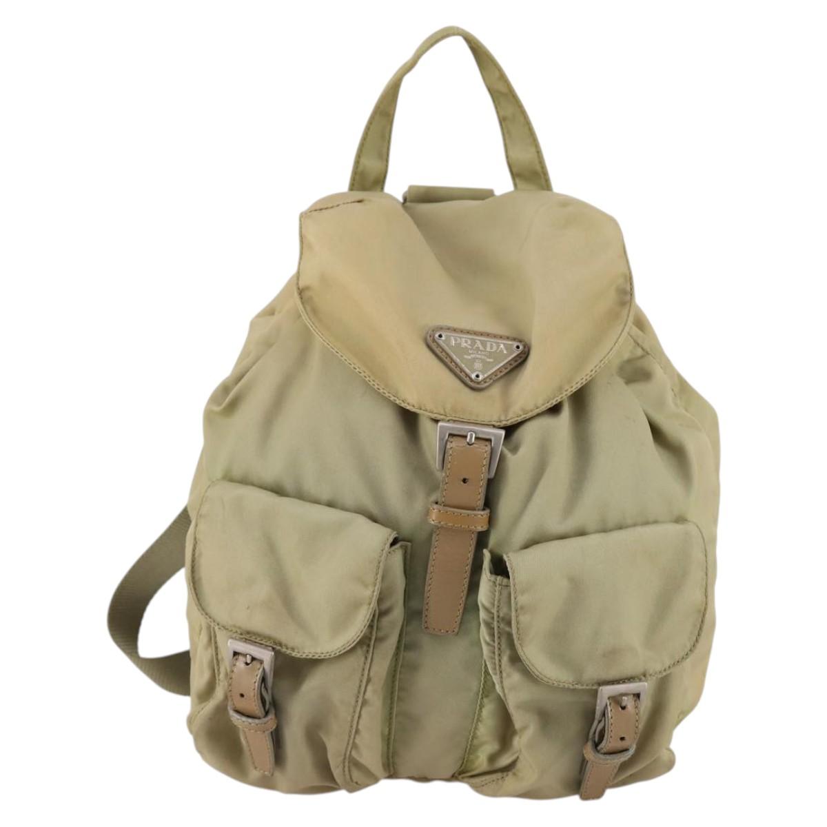 PRADA Backpack Nylon Beige Silver Auth 141598