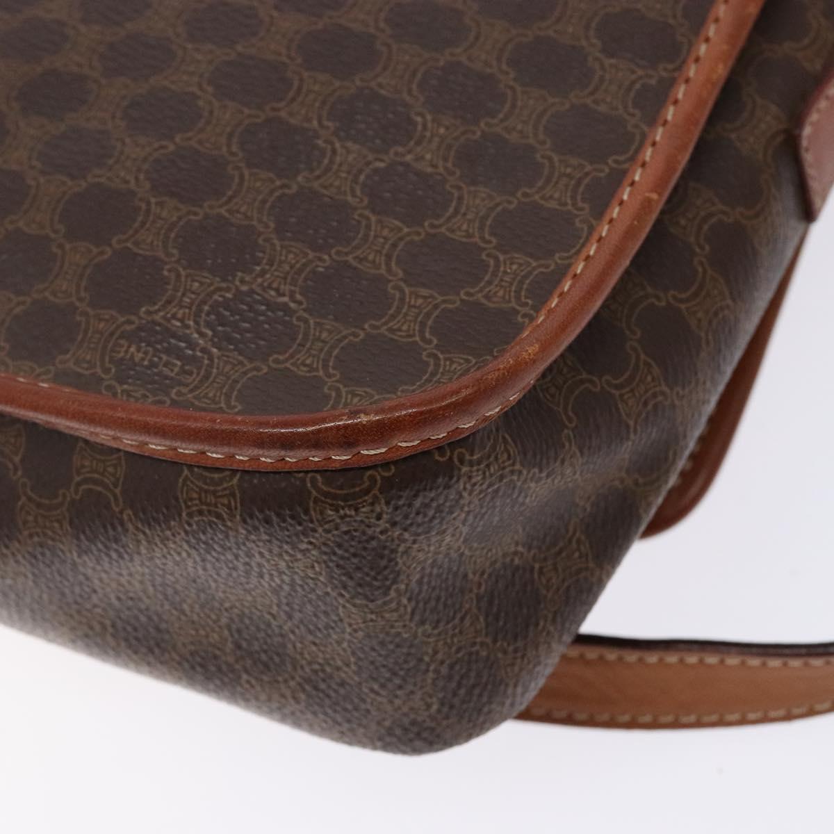 CELINE Macadam Canvas Circle Shoulder Bag PVC Leather Brown Gold Auth 141611