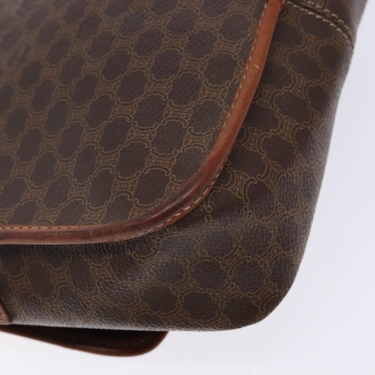 CELINE Macadam Canvas Circle Shoulder Bag PVC Leather Brown Gold Auth 141611