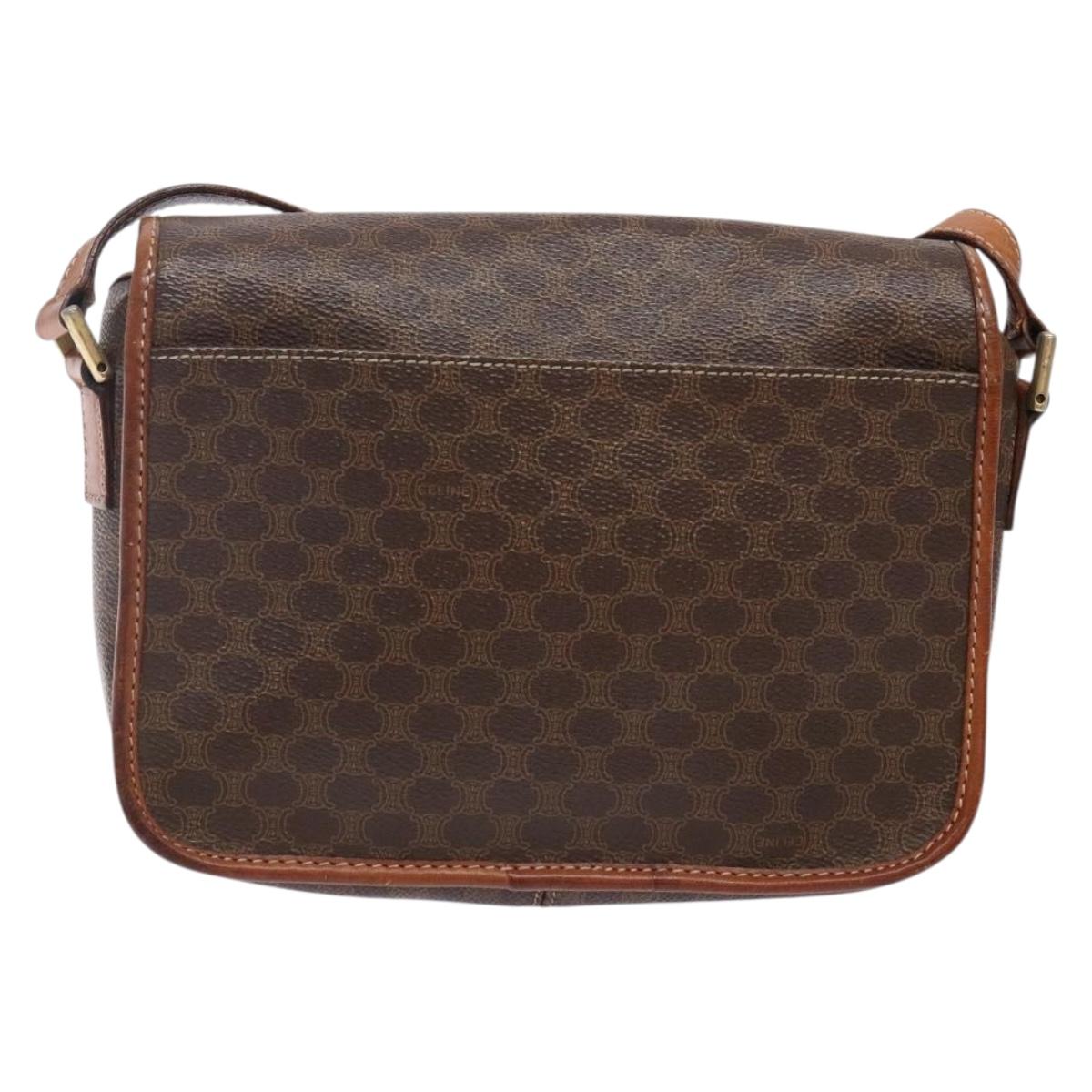 CELINE Macadam Canvas Circle Shoulder Bag PVC Leather Brown Gold Auth 141611