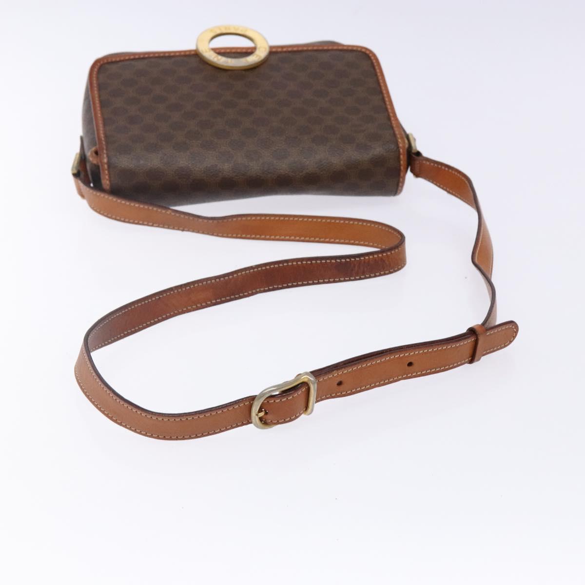 CELINE Macadam Canvas Circle Shoulder Bag PVC Leather Brown Gold Auth 141611
