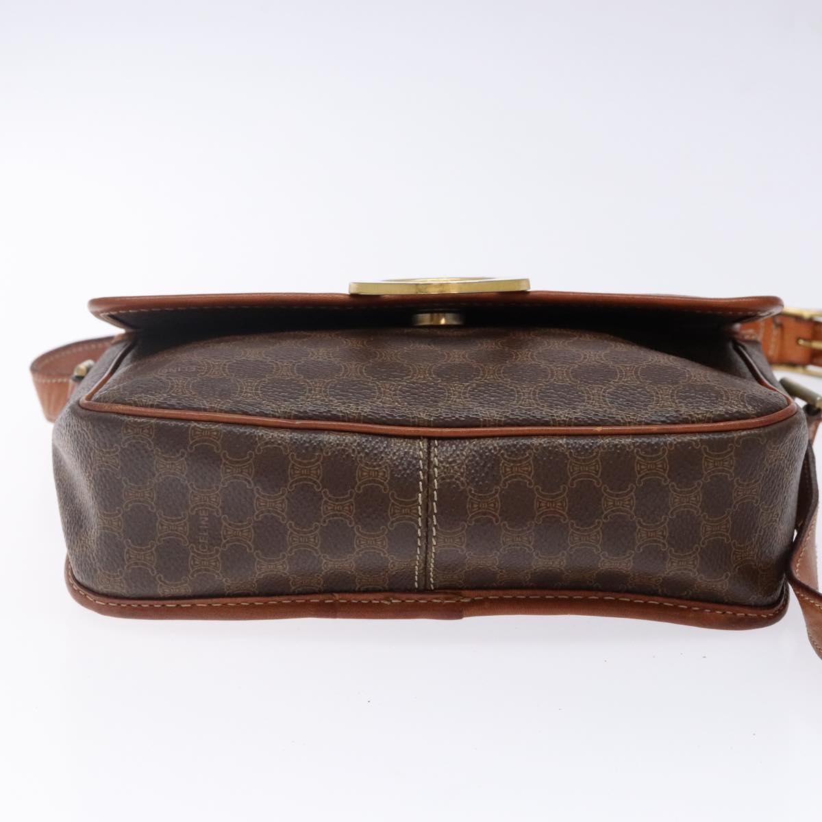 CELINE Macadam Canvas Circle Shoulder Bag PVC Leather Brown Gold Auth 141611