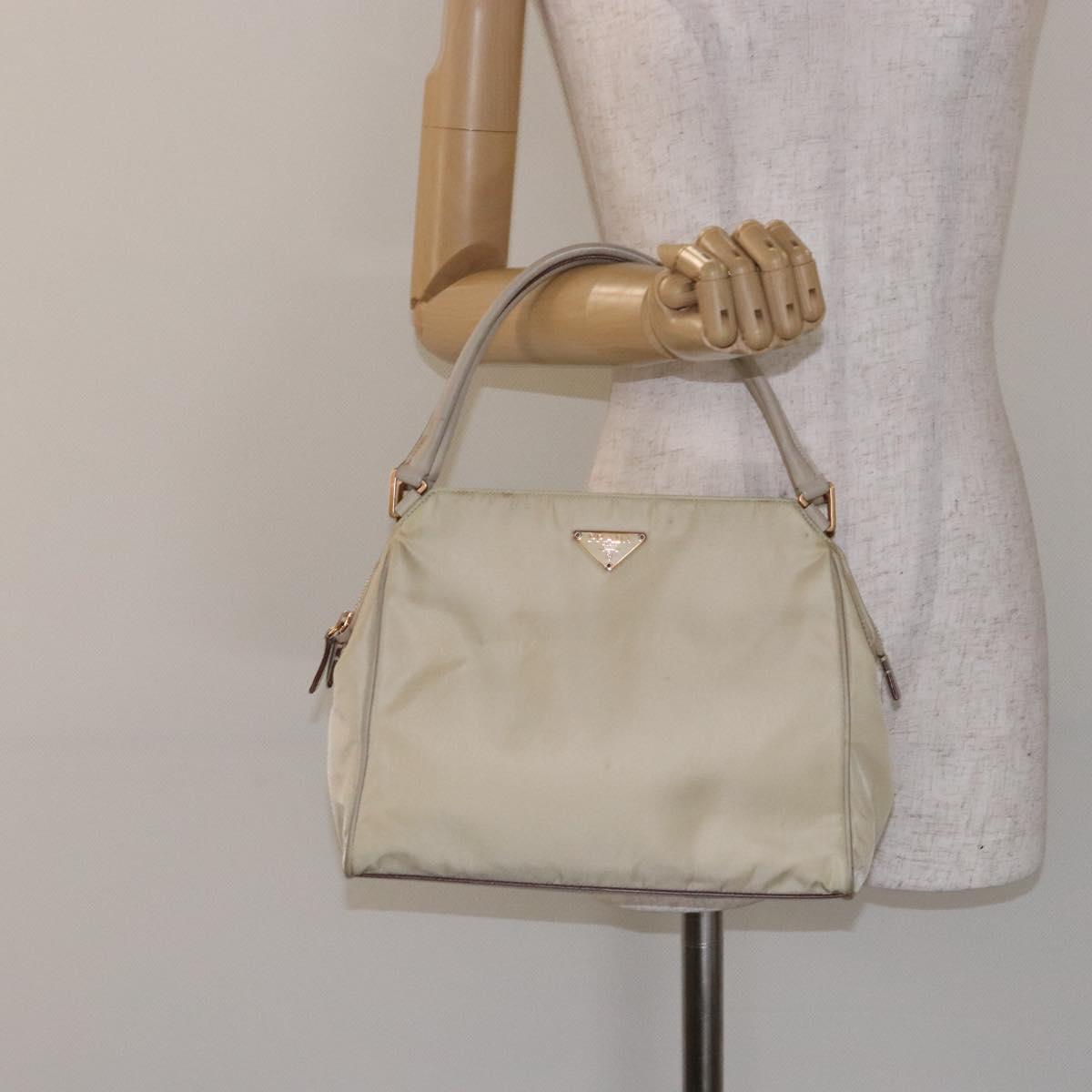 PRADA Hand Bag Nylon Beige Gold Auth 141616