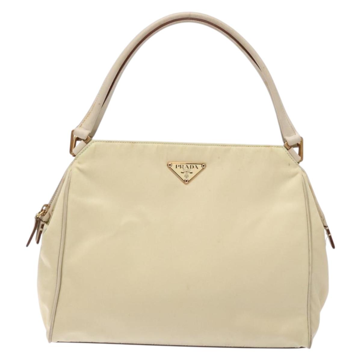 PRADA Hand Bag Nylon Beige Gold Auth 141616