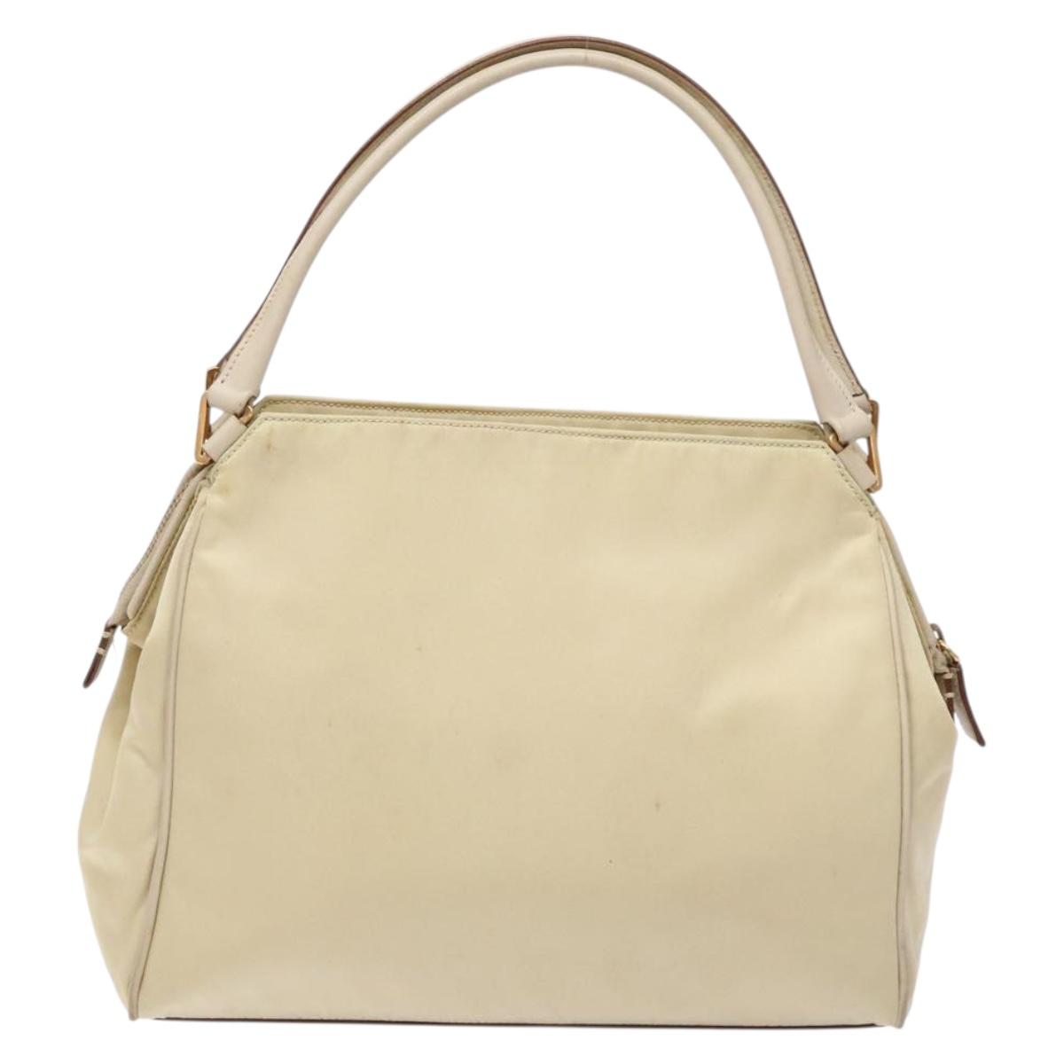 PRADA Hand Bag Nylon Beige Gold Auth 141616