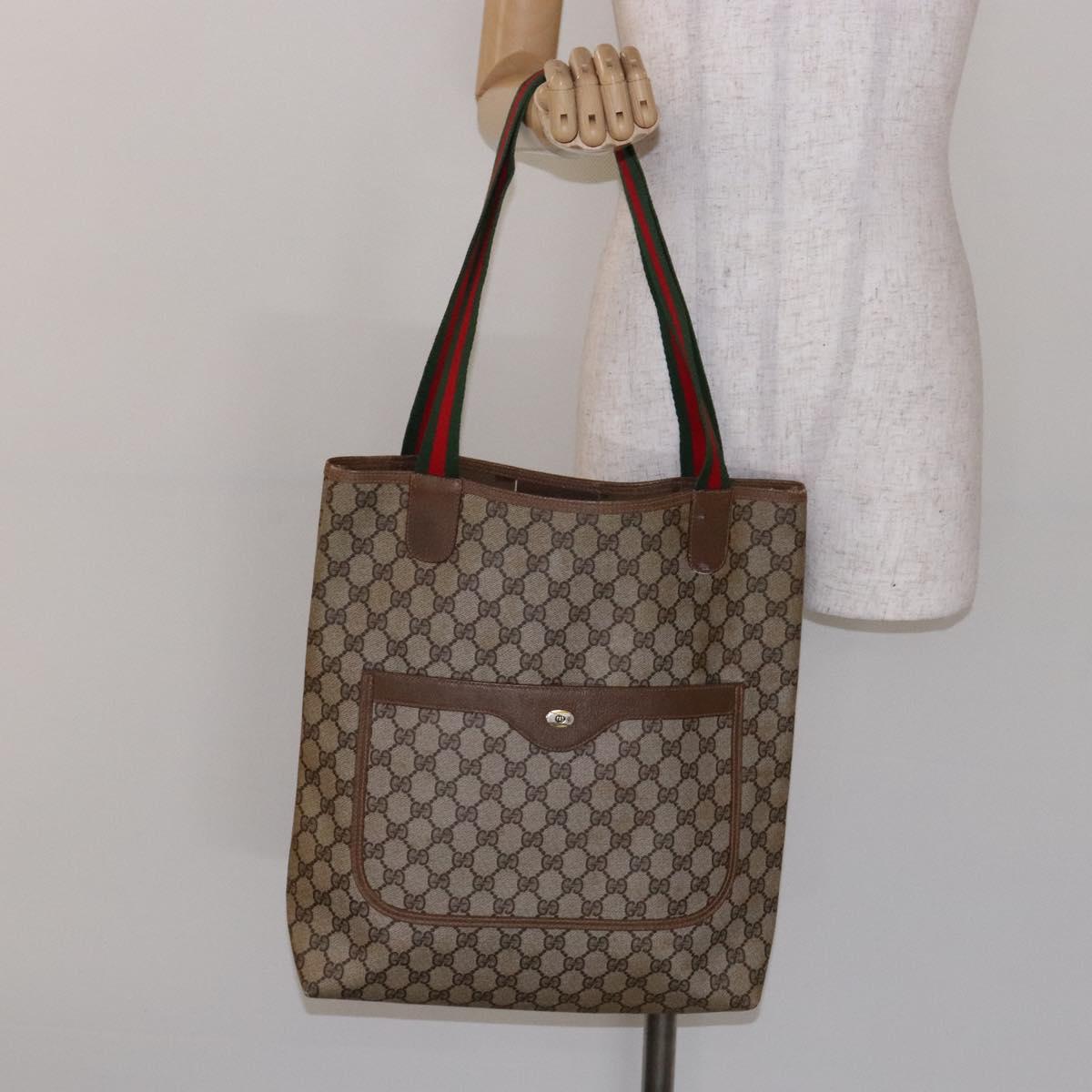 GUCCI GG Supreme Web Sherry Line Tote Bag PVC Beige Red 39 02 003 Auth 141617