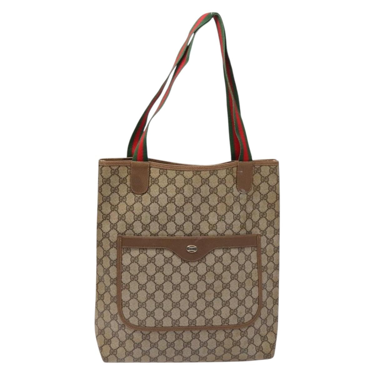 GUCCI GG Supreme Web Sherry Line Tote Bag PVC Beige Red 39 02 003 Auth 141617