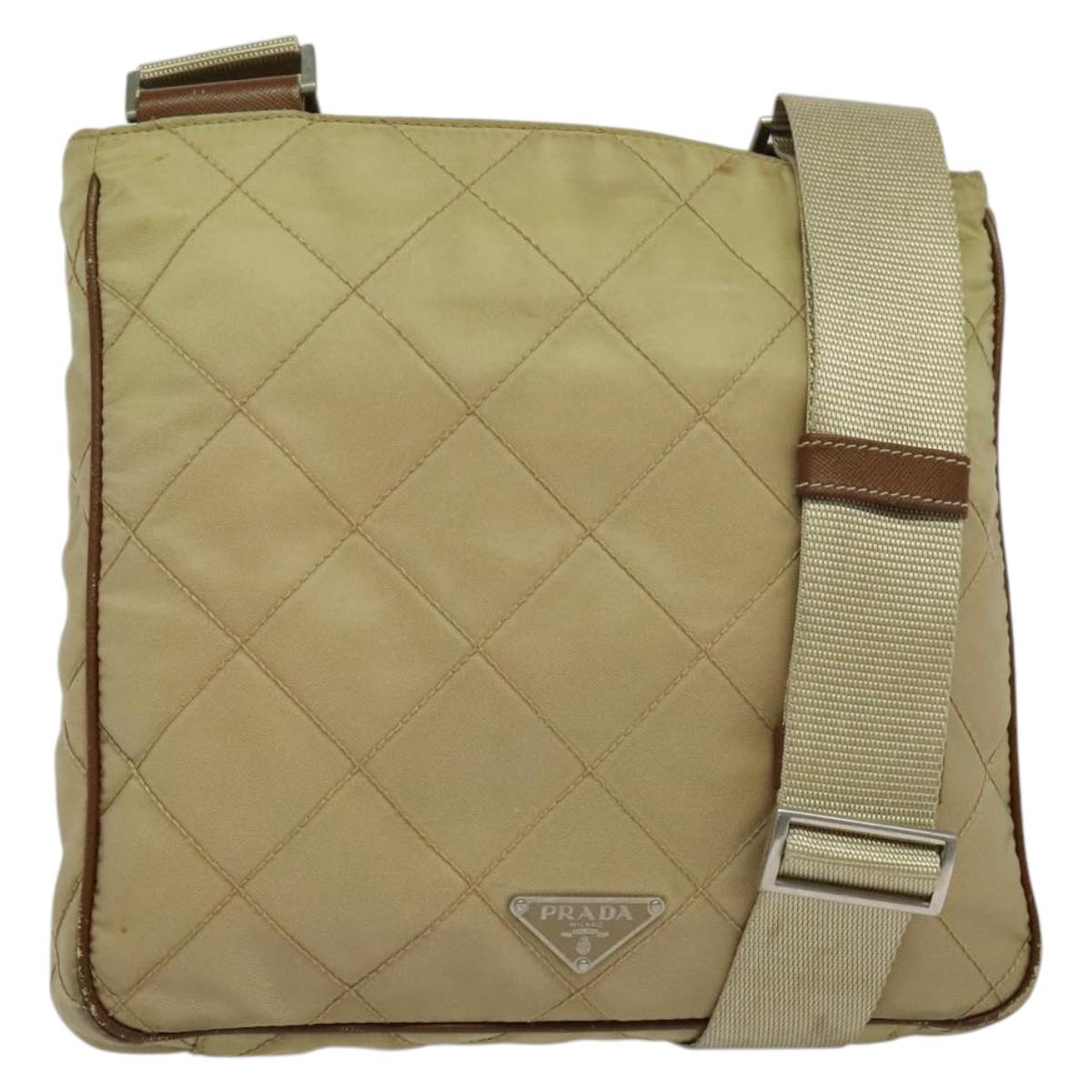 PRADA Shoulder Bag Nylon Beige Auth 141628