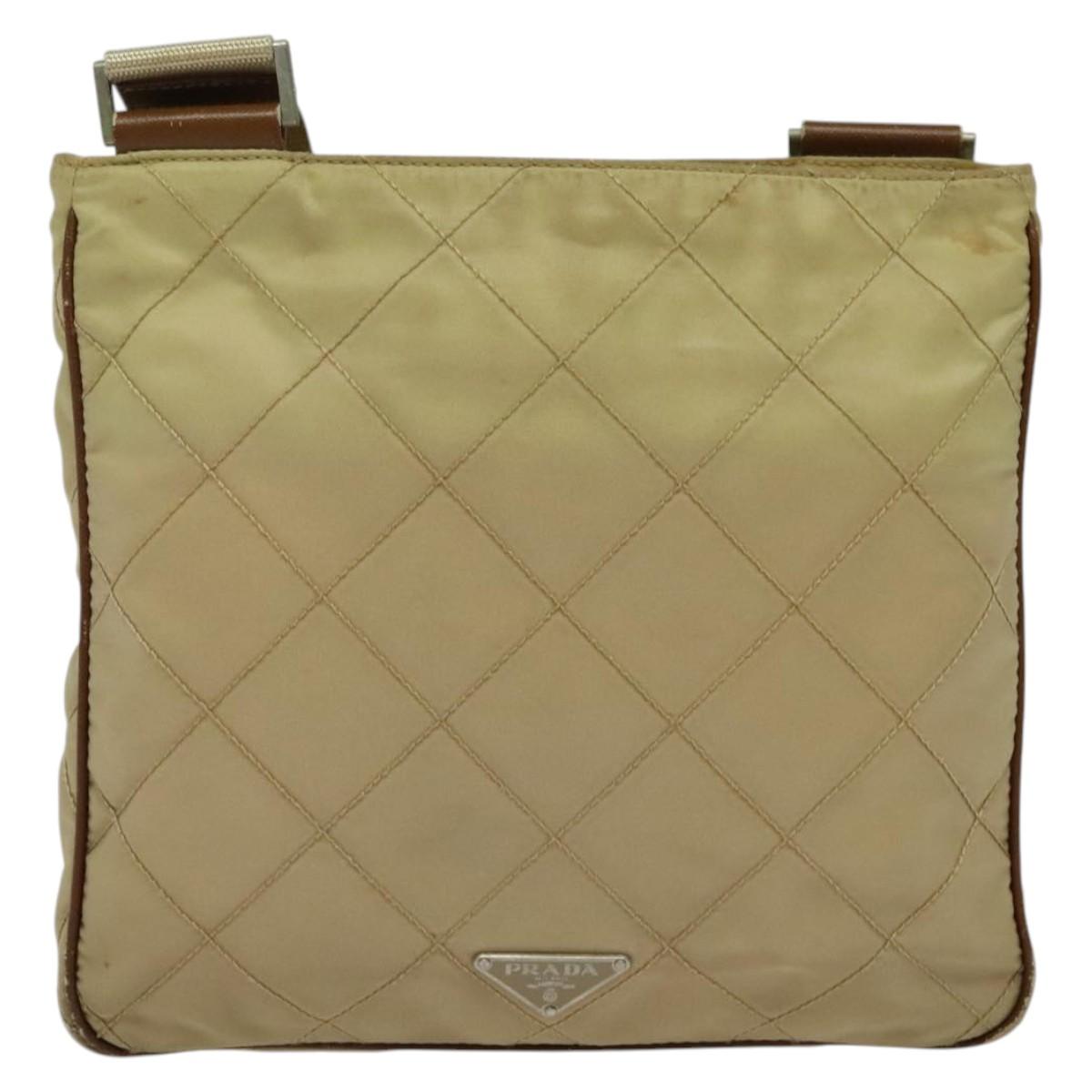 PRADA Shoulder Bag Nylon Beige Auth 141628