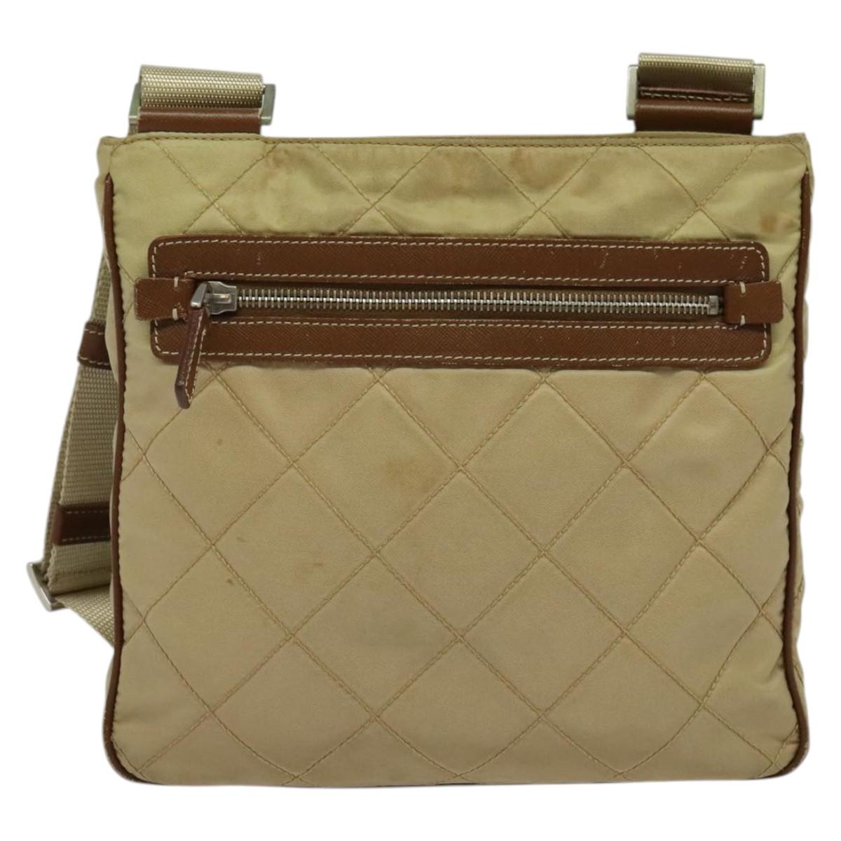 PRADA Shoulder Bag Nylon Beige Auth 141628