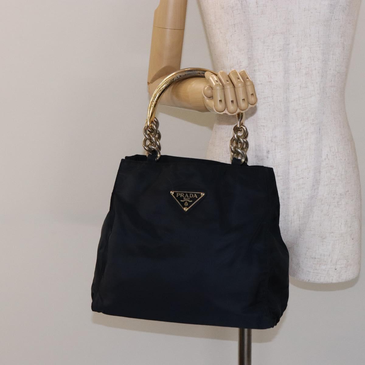 PRADA Hand Bag Nylon Navy Gold Auth 141629