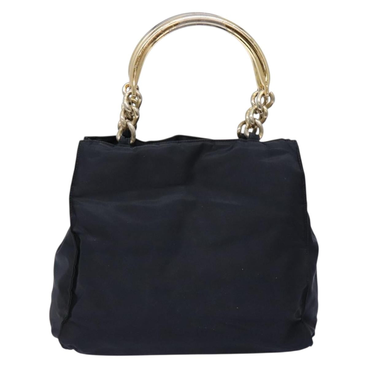 PRADA Hand Bag Nylon Navy Gold Auth 141629