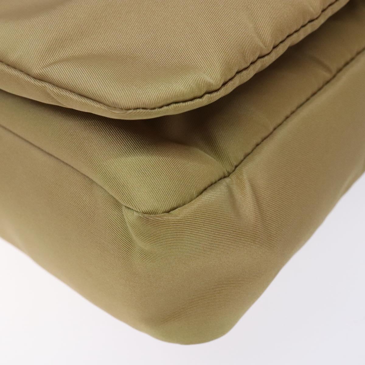 PRADA Shoulder Bag Nylon Beige Silver Auth 141630