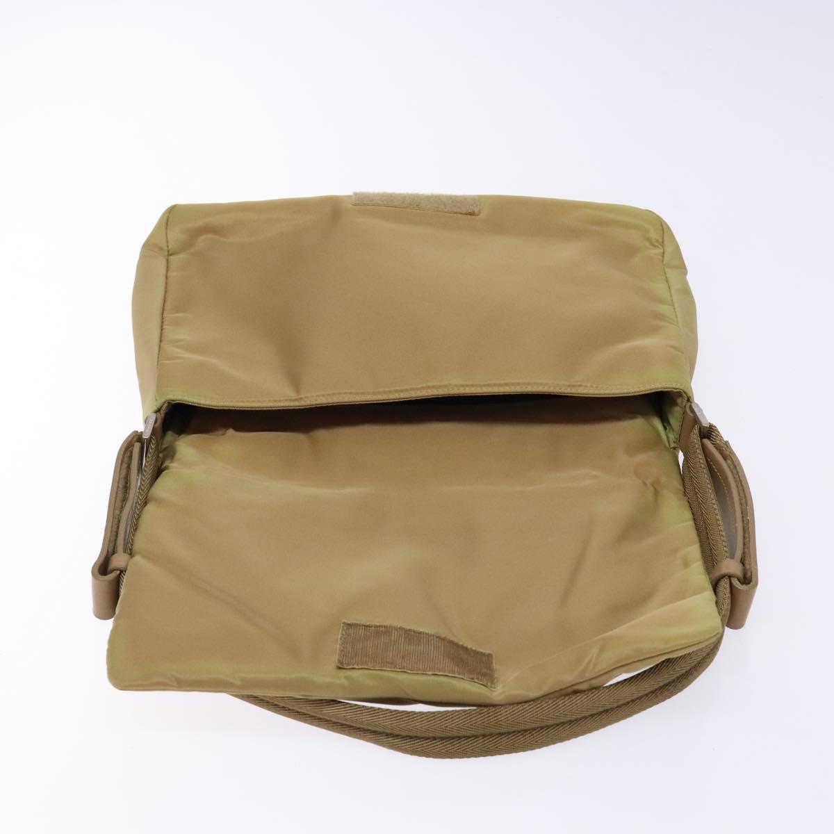 PRADA Shoulder Bag Nylon Beige Silver Auth 141630