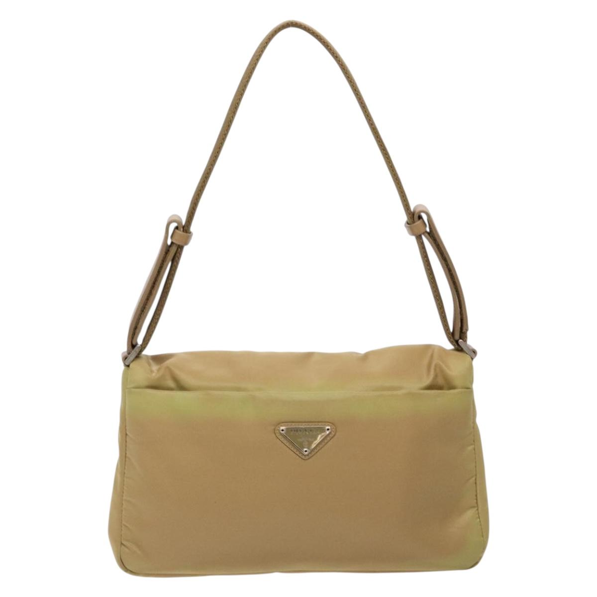 PRADA Shoulder Bag Nylon Beige Silver Auth 141630