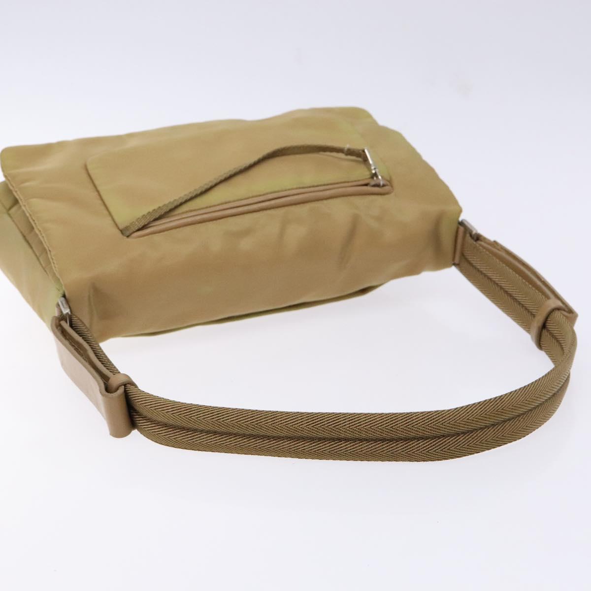 PRADA Shoulder Bag Nylon Beige Silver Auth 141630