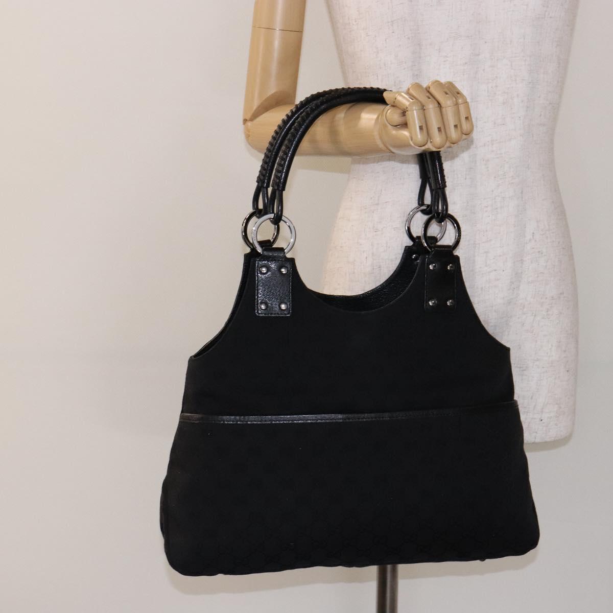 GUCCI GG Canvas Shoulder Bag Black Silver 132260 Auth 141652