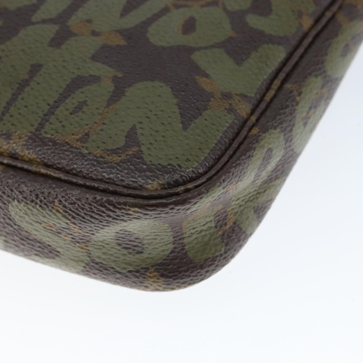 LOUIS VUITTON Graffiti Pochette Accessoires Pouch Khaki M92191 LV Auth 141678