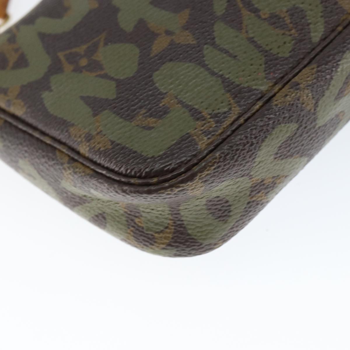 LOUIS VUITTON Graffiti Pochette Accessoires Pouch Khaki M92191 LV Auth 141678