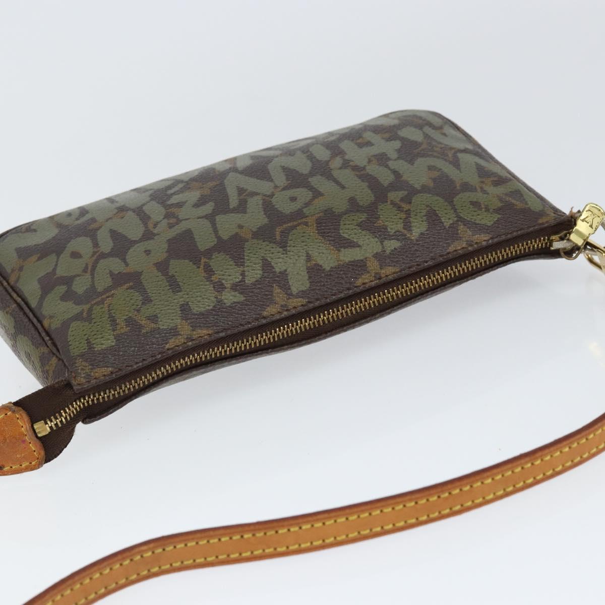 LOUIS VUITTON Graffiti Pochette Accessoires Pouch Khaki M92191 LV Auth 141678