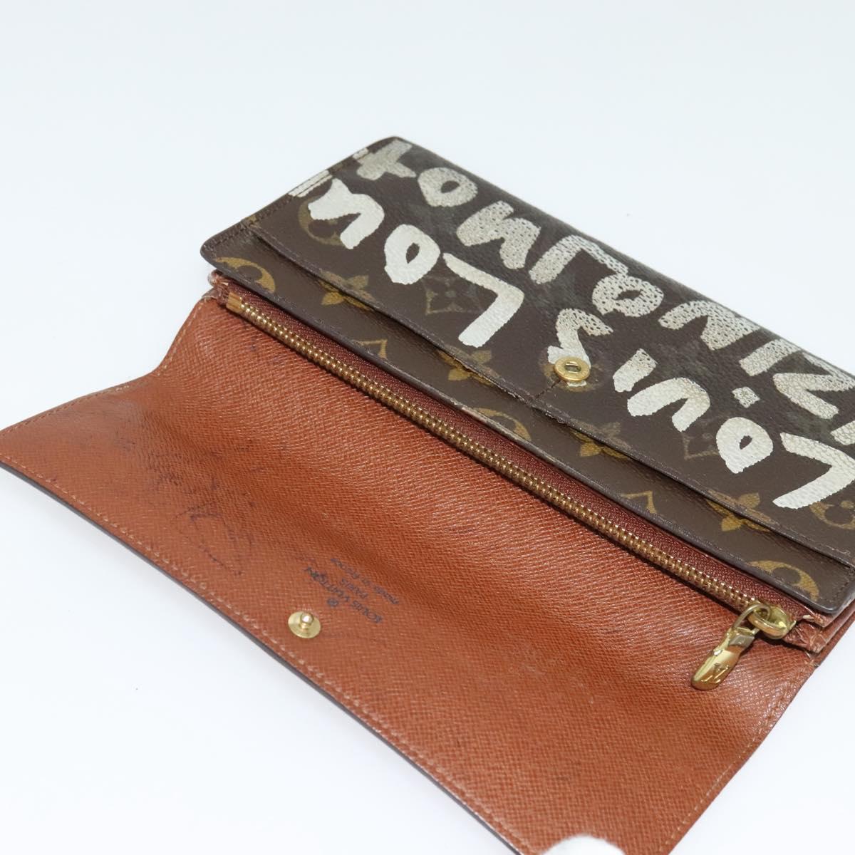 LOUIS VUITTON Graffiti Porte Monnaie Credit Long Wallet White M92189 Auth 141686