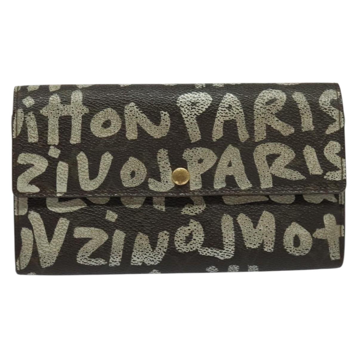 LOUIS VUITTON Graffiti Porte Monnaie Credit Long Wallet White M92189 Auth 141686