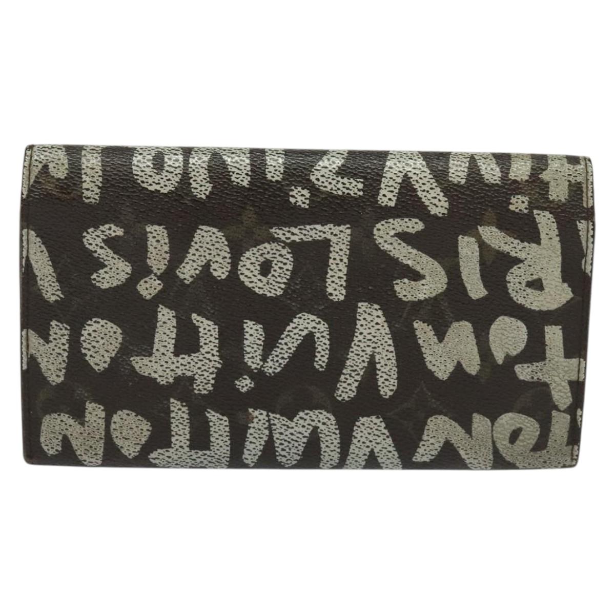 LOUIS VUITTON Graffiti Porte Monnaie Credit Long Wallet White M92189 Auth 141686