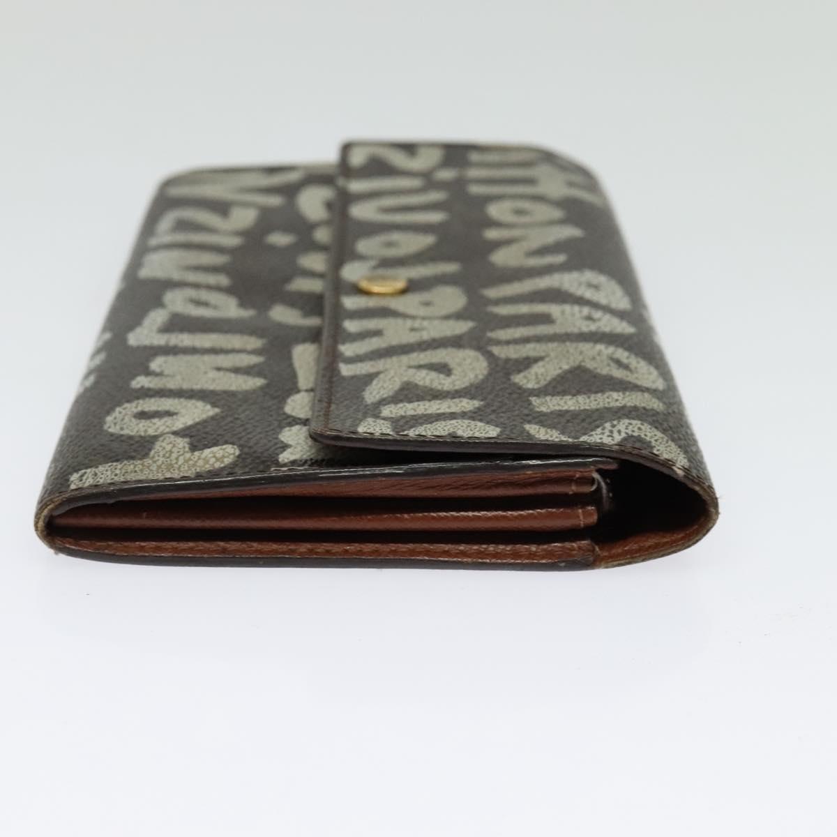 LOUIS VUITTON Graffiti Porte Monnaie Credit Long Wallet White M92189 Auth 141686