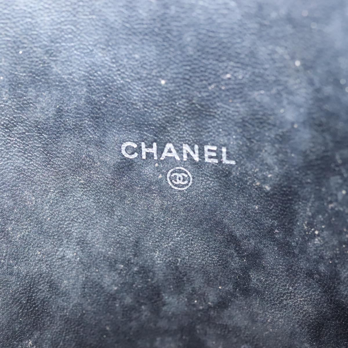 CHANEL Matelasse iPad Case Lamb Skin Black Silver CC Auth 141696