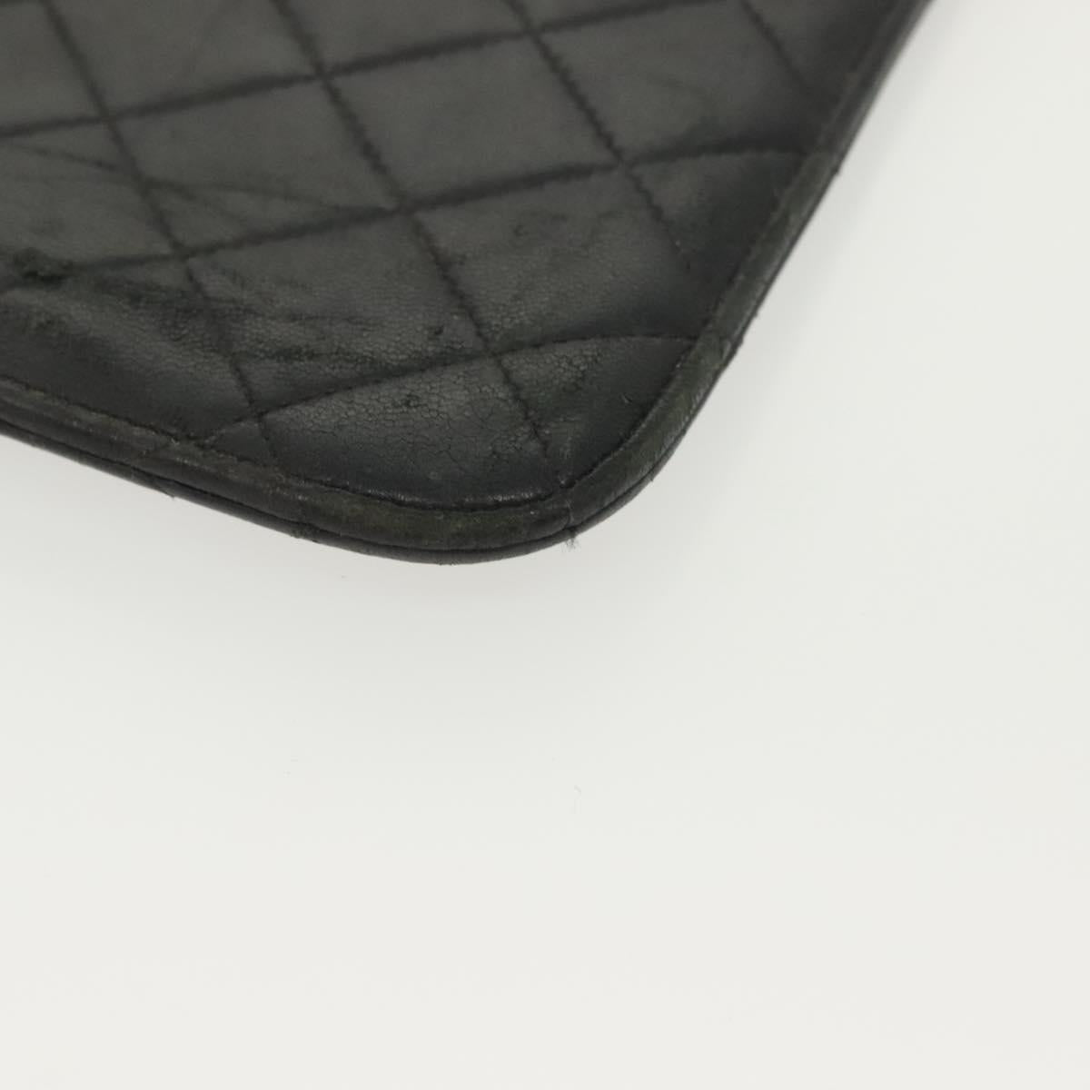 CHANEL Matelasse iPad Case Lamb Skin Black Silver CC Auth 141696