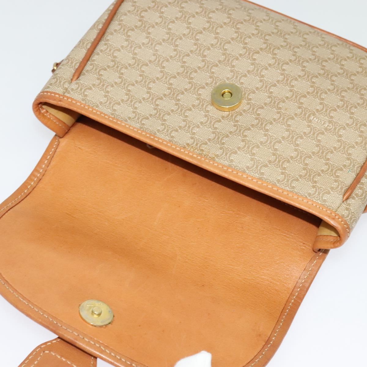 CELINE Macadam Canvas Shoulder Bag PVC Beige Gold Auth 141702