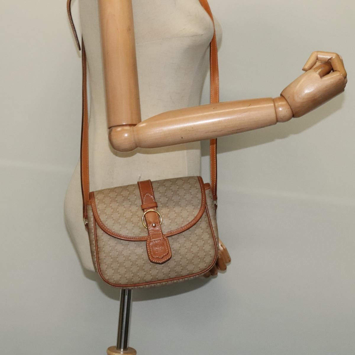 CELINE Macadam Canvas Shoulder Bag PVC Beige Gold Auth 141702