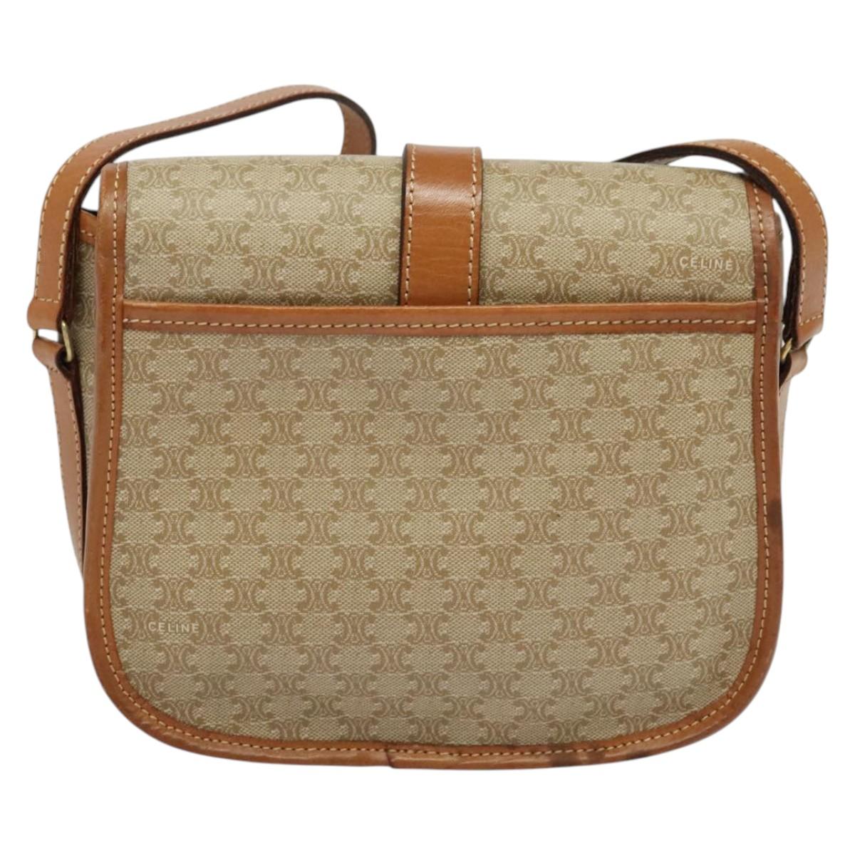 CELINE Macadam Canvas Shoulder Bag PVC Beige Gold Auth 141702