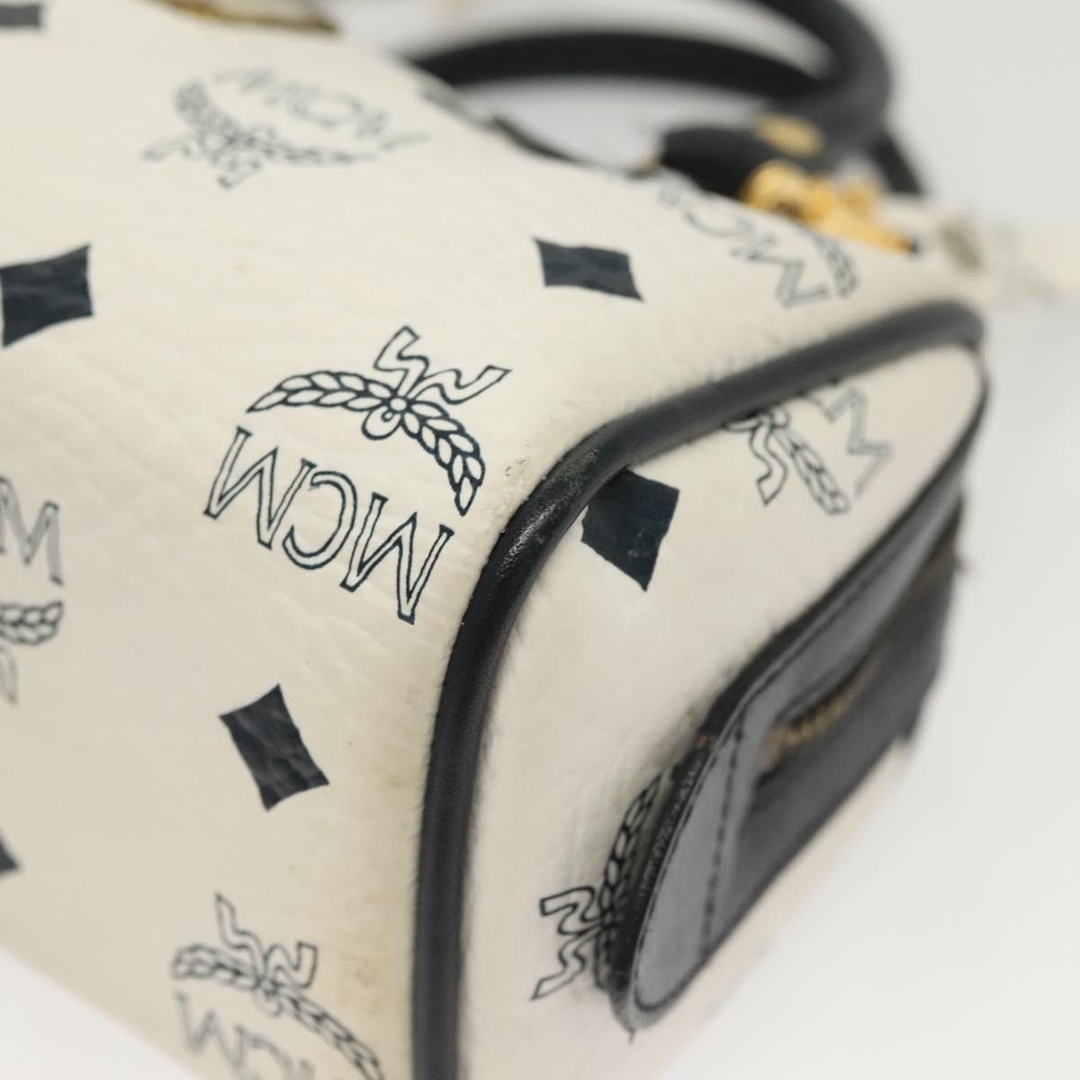 MCM Logogram Vicetos Mini Hand Bag PVC 2way White Gold Auth 141704