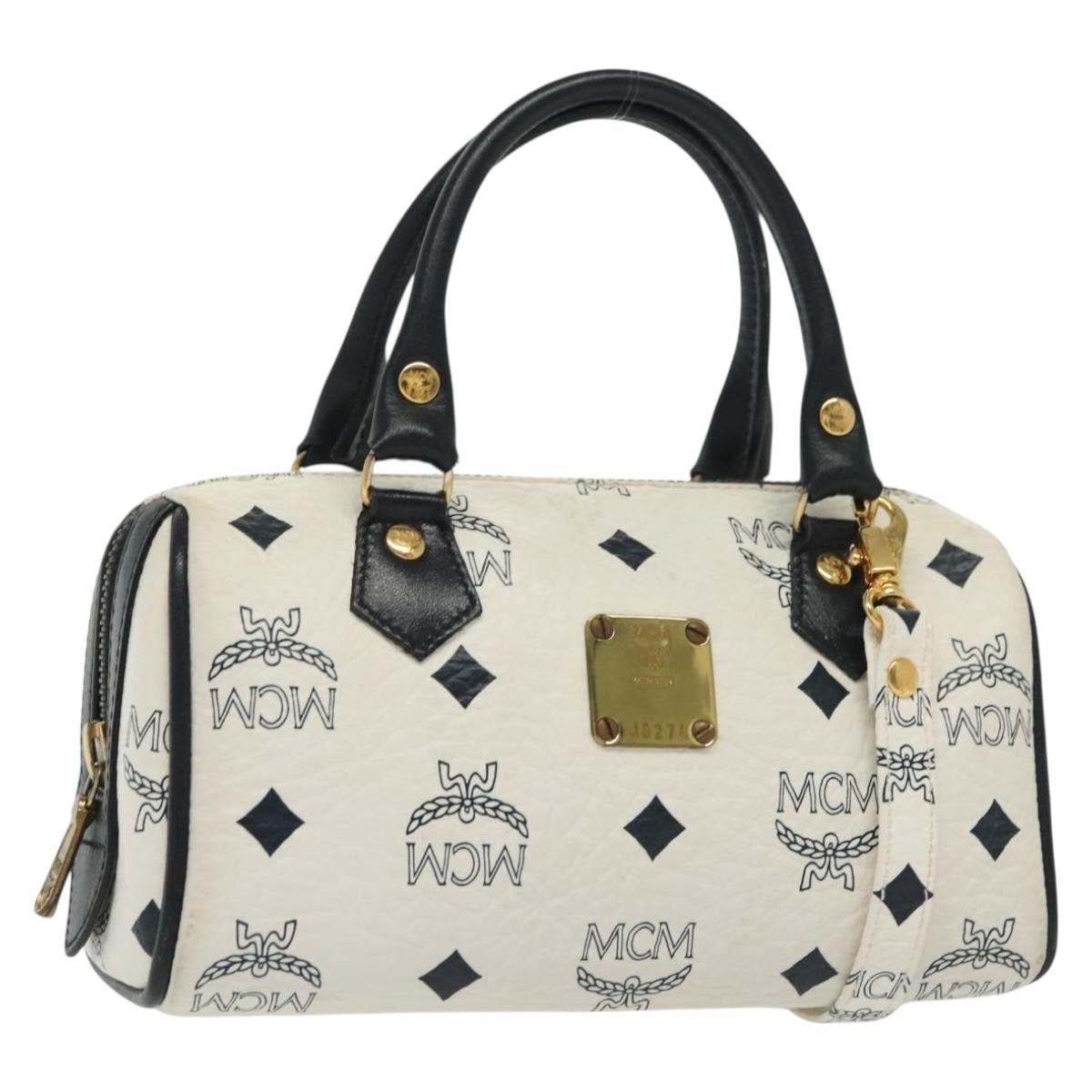 MCM Logogram Vicetos Mini Hand Bag PVC 2way White Gold Auth 141704