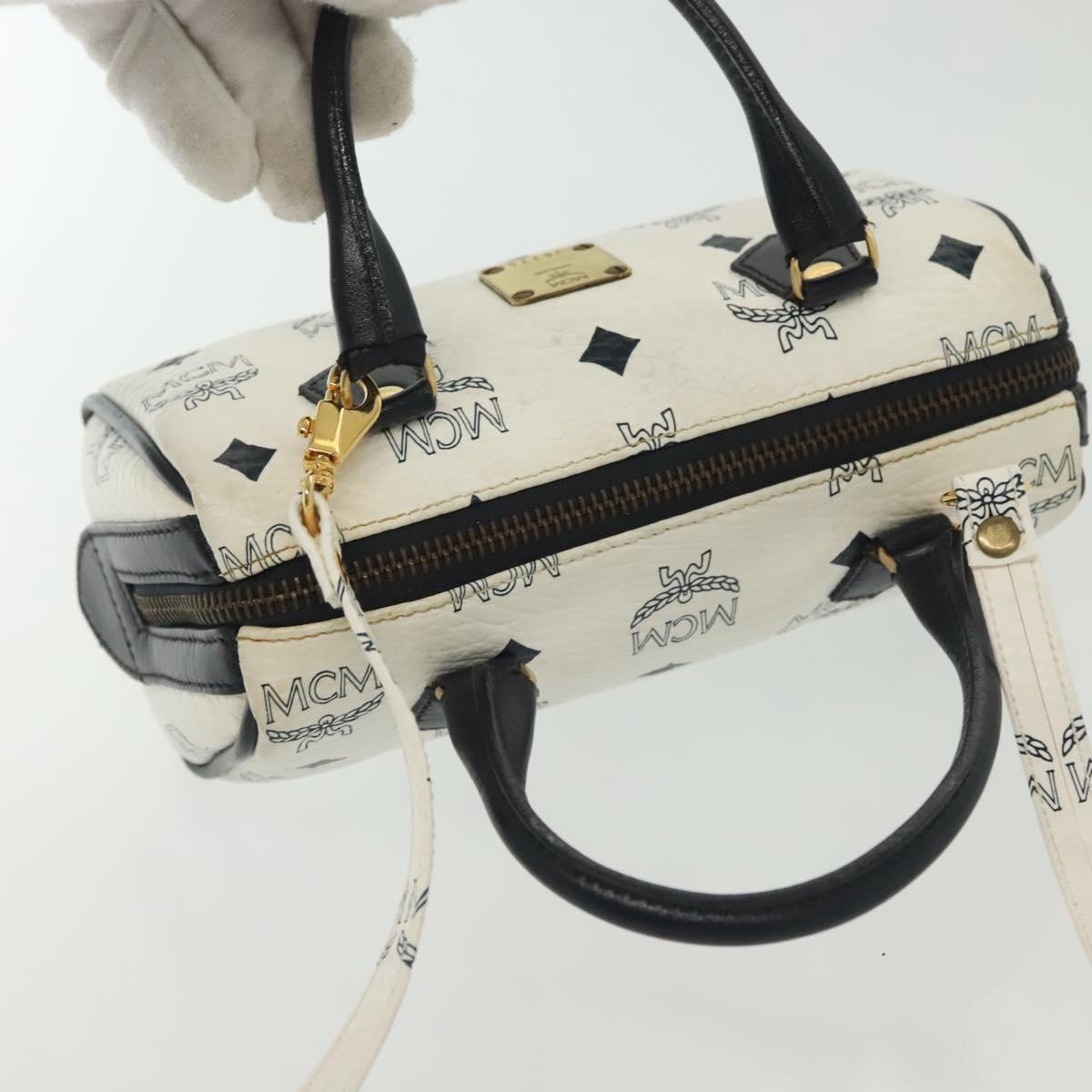 MCM Logogram Vicetos Mini Hand Bag PVC 2way White Gold Auth 141704