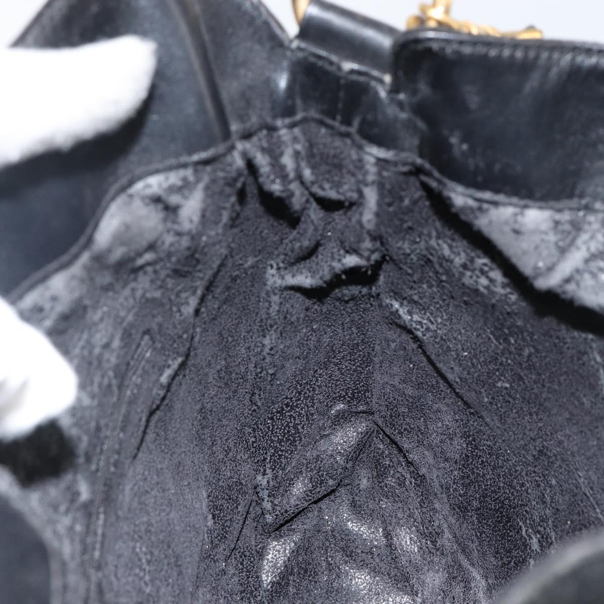 GUCCI Hand Bag Suede Leather 2way Black Gold 001 1732 1638 Auth 141717