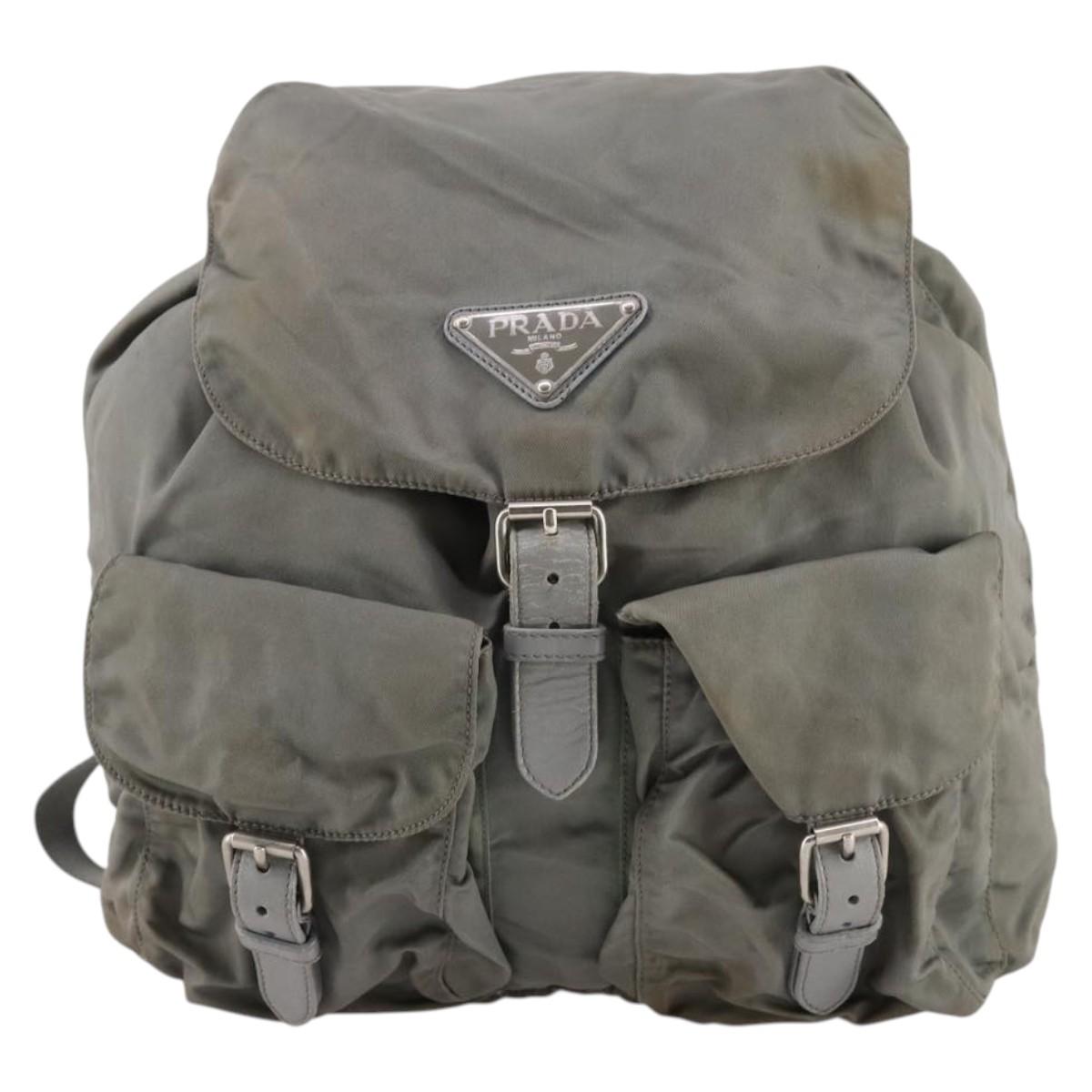 PRADA Backpack Nylon Green Silver Auth 141751