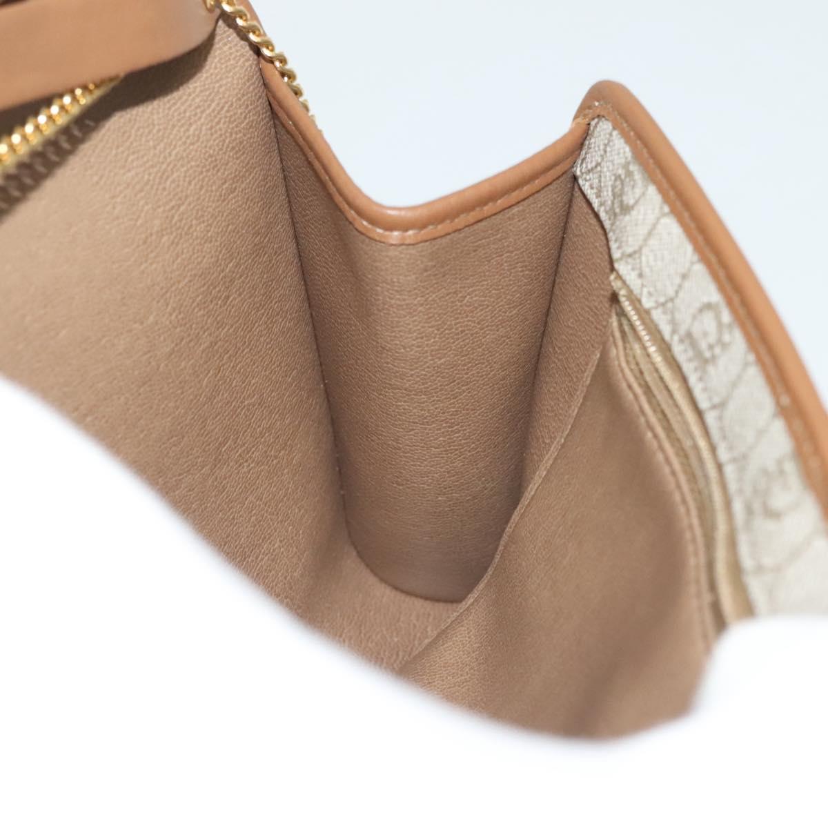 Christian Dior Honeycomb Canvas Chain Shoulder Bag PVC Beige Gold Auth 141763