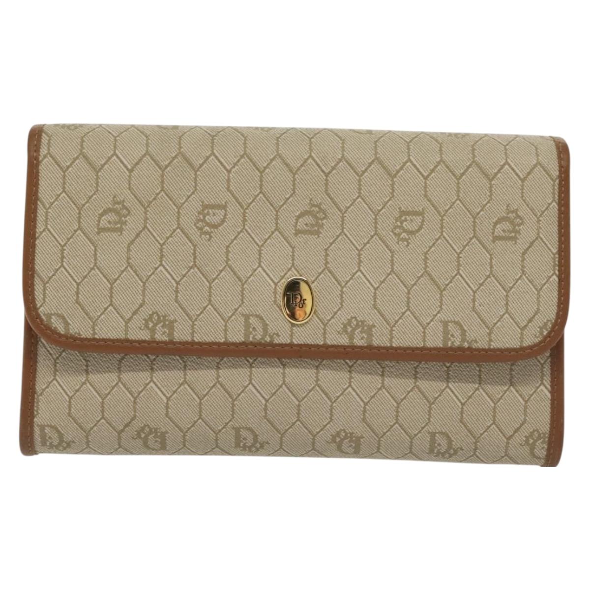 Christian Dior Honeycomb Canvas Chain Shoulder Bag PVC Beige Gold Auth 141763