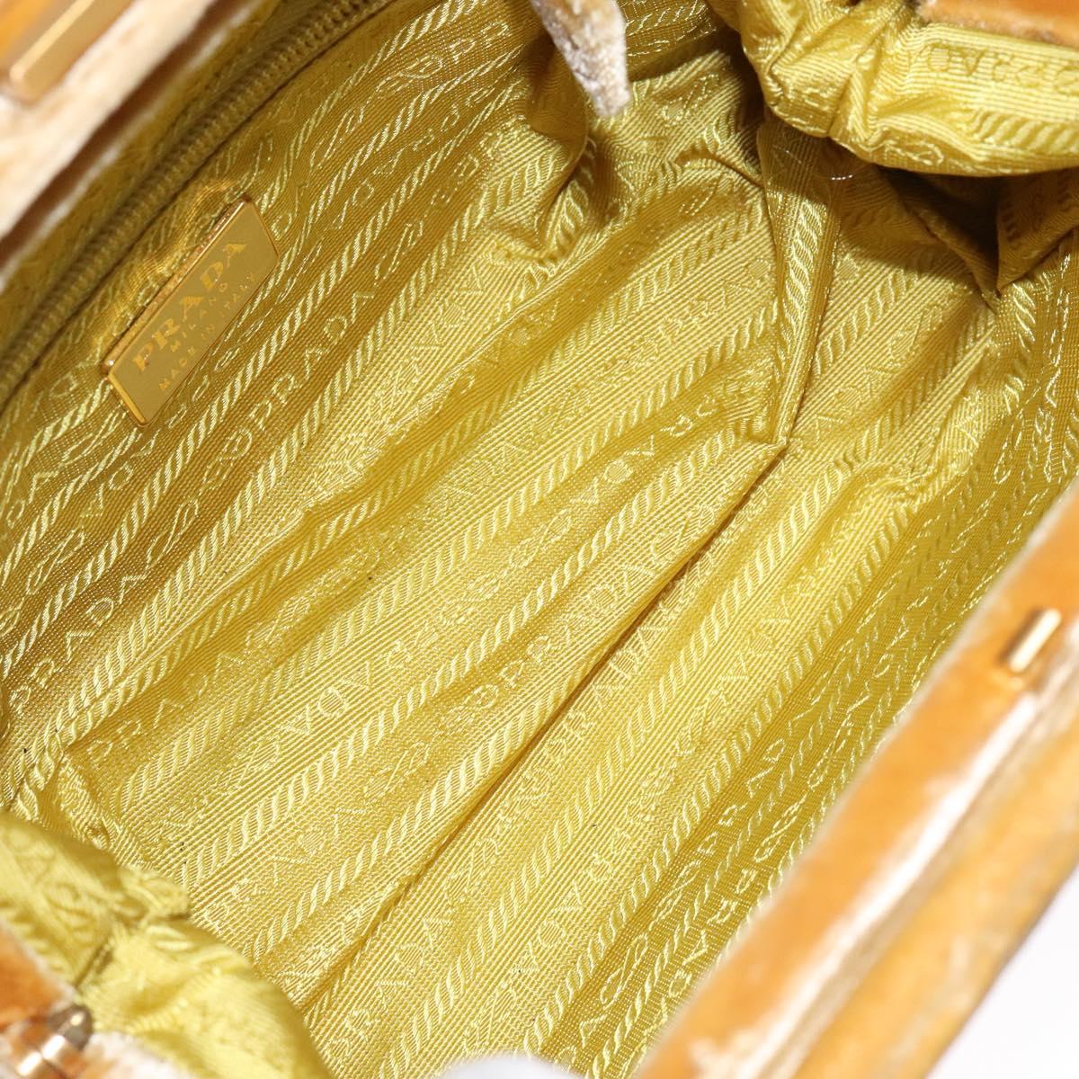 PRADA Hand Bag Velor Yellow Gold Auth 141776