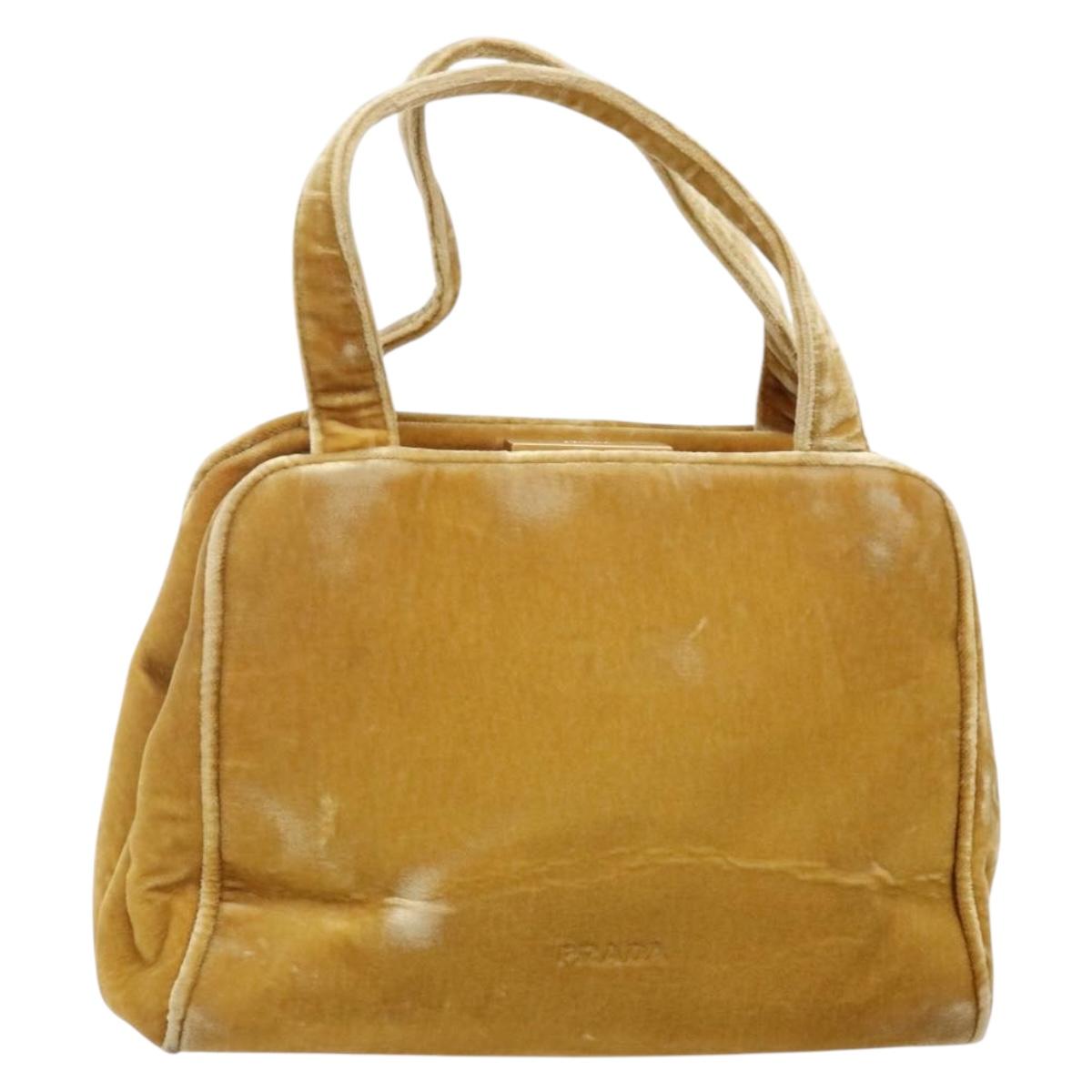 PRADA Hand Bag Velor Yellow Gold Auth 141776