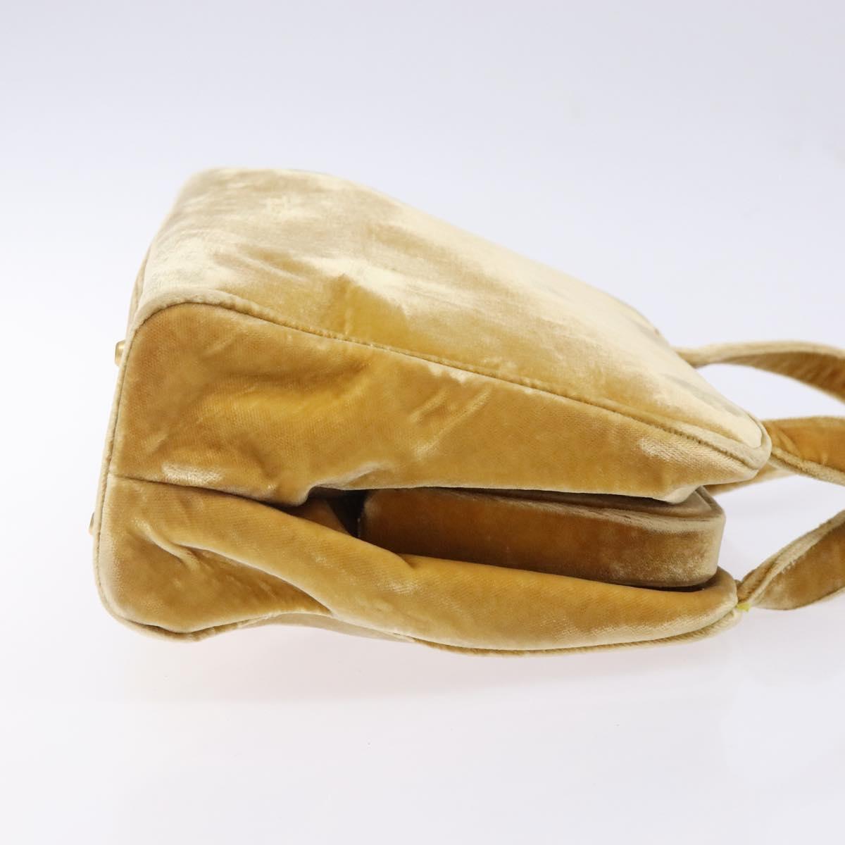 PRADA Hand Bag Velor Yellow Gold Auth 141776