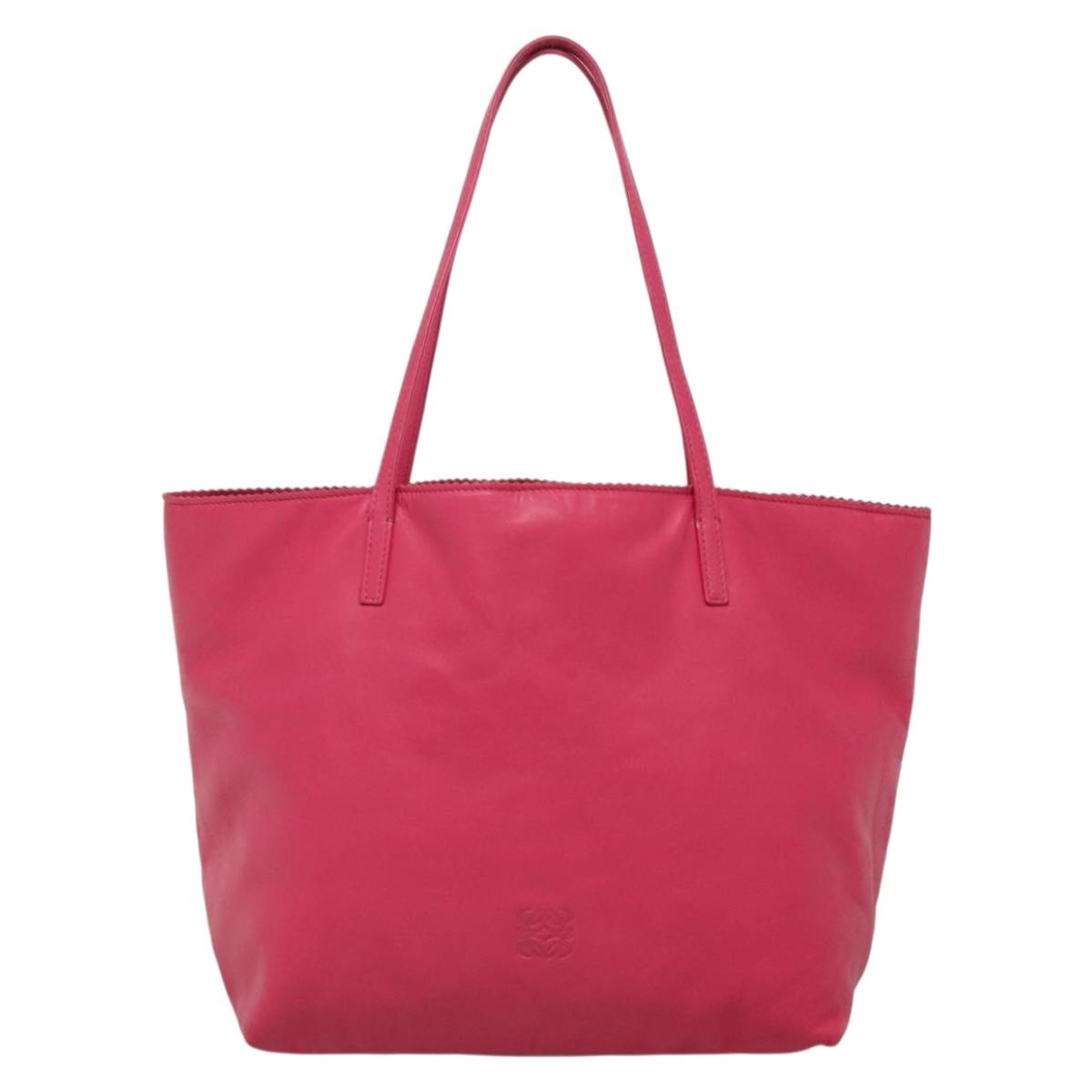 LOEWE Anagram Tote Bag Leather Pink Silver Auth 141784