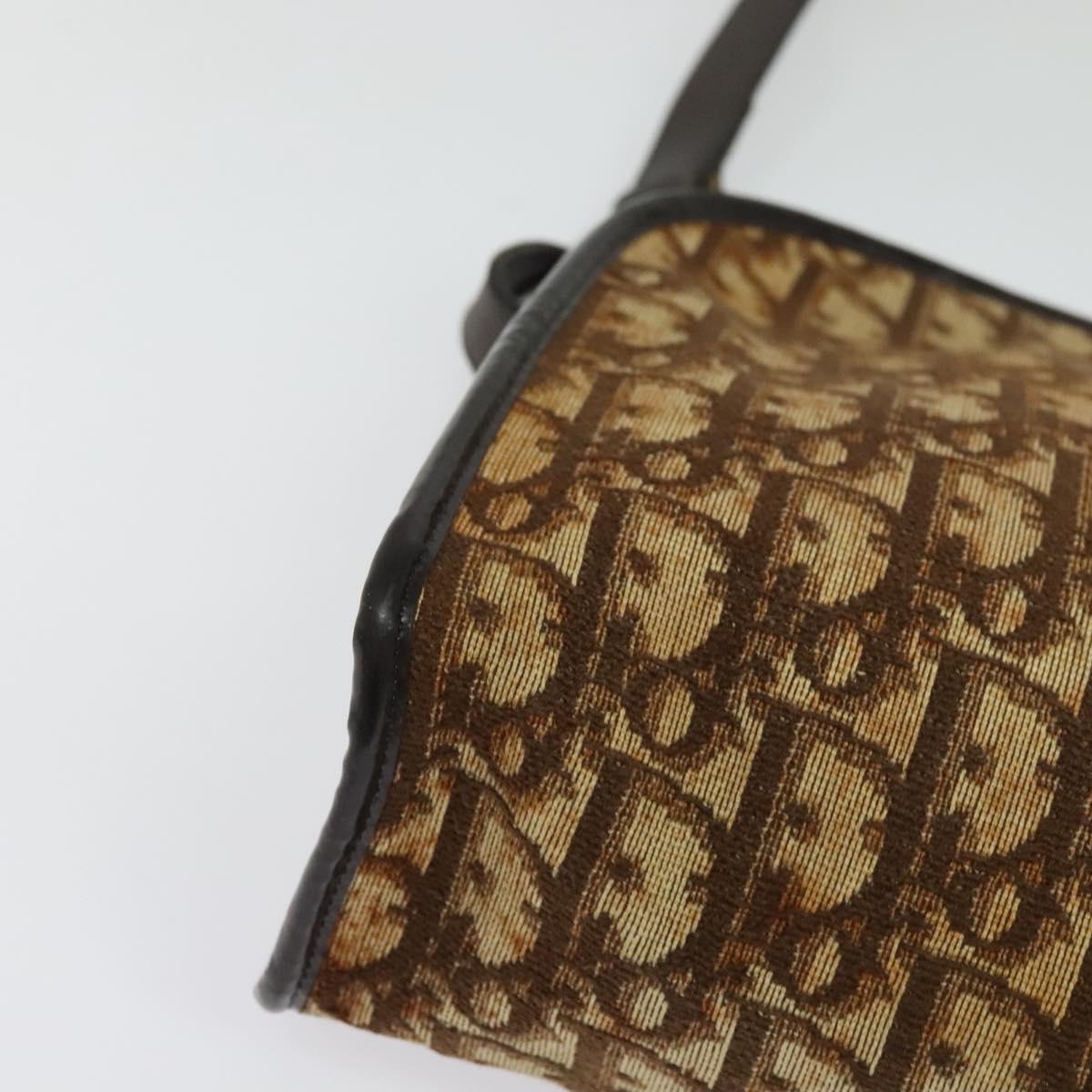 Christian Dior Trotter Canvas Shoulder Bag Brown Gold Auth 141785