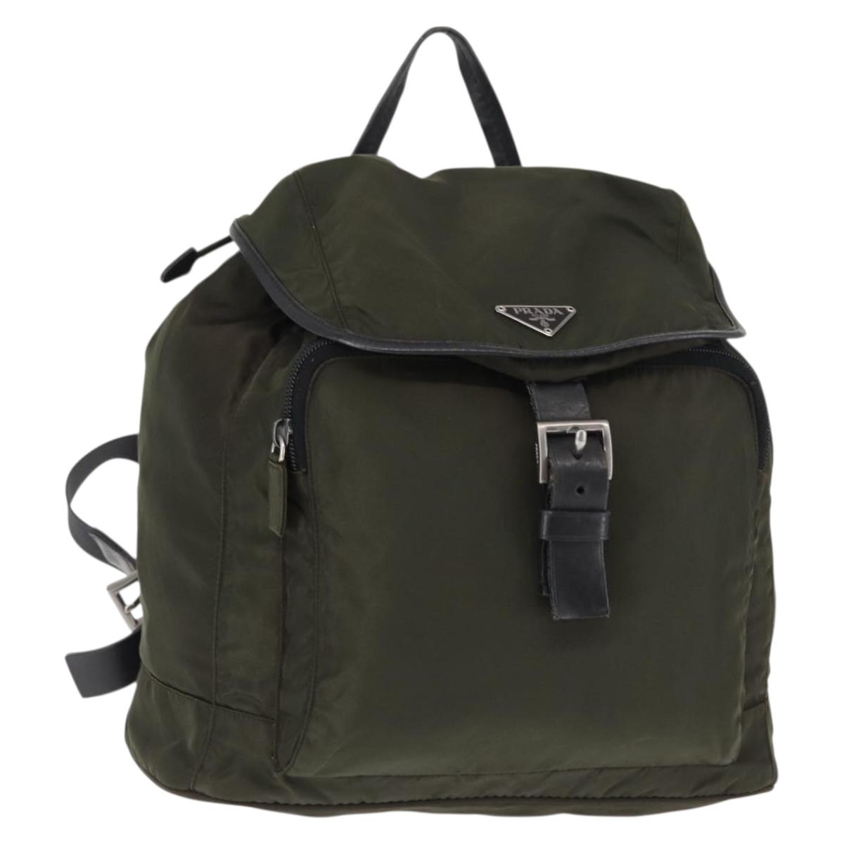PRADA Backpack Nylon Khaki Silver Auth 141801