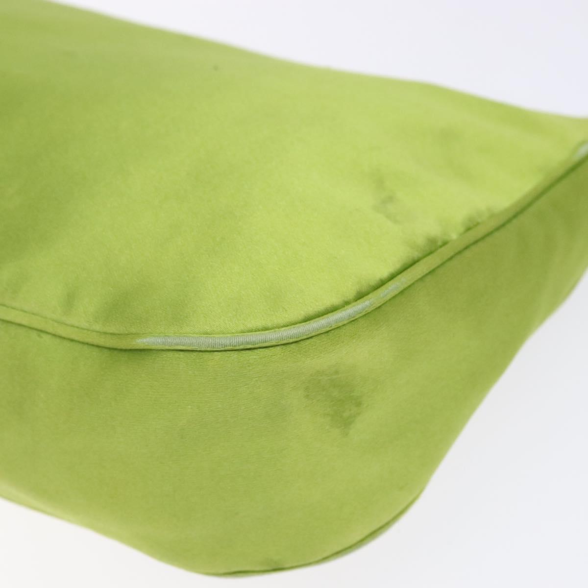 PRADA Accessory Pouch Satin Silver Light green Auth 141804