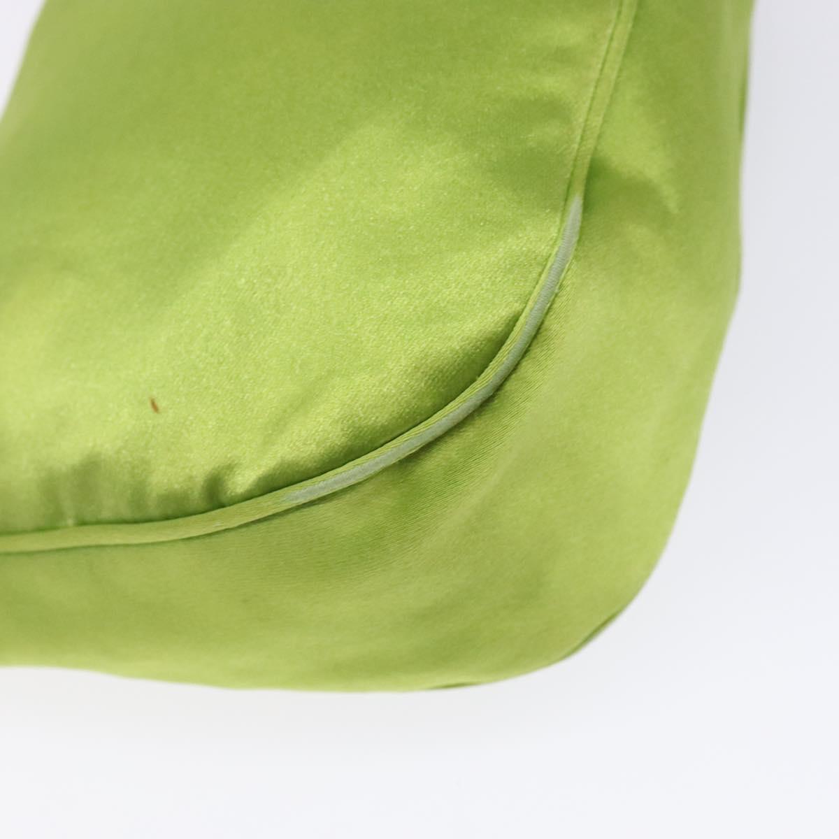 PRADA Accessory Pouch Satin Silver Light green Auth 141804