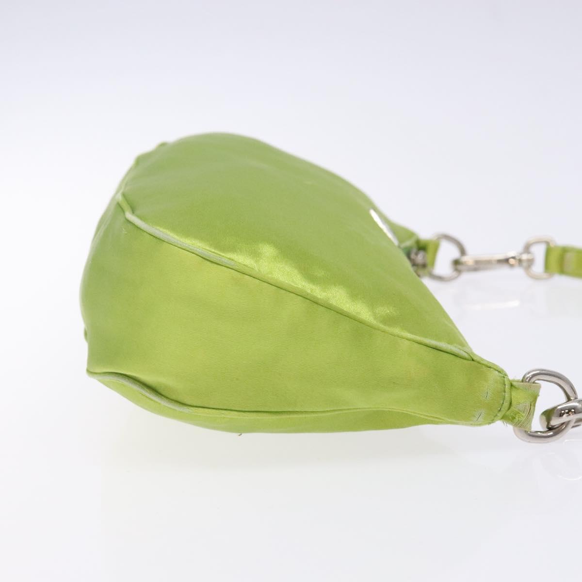 PRADA Accessory Pouch Satin Silver Light green Auth 141804