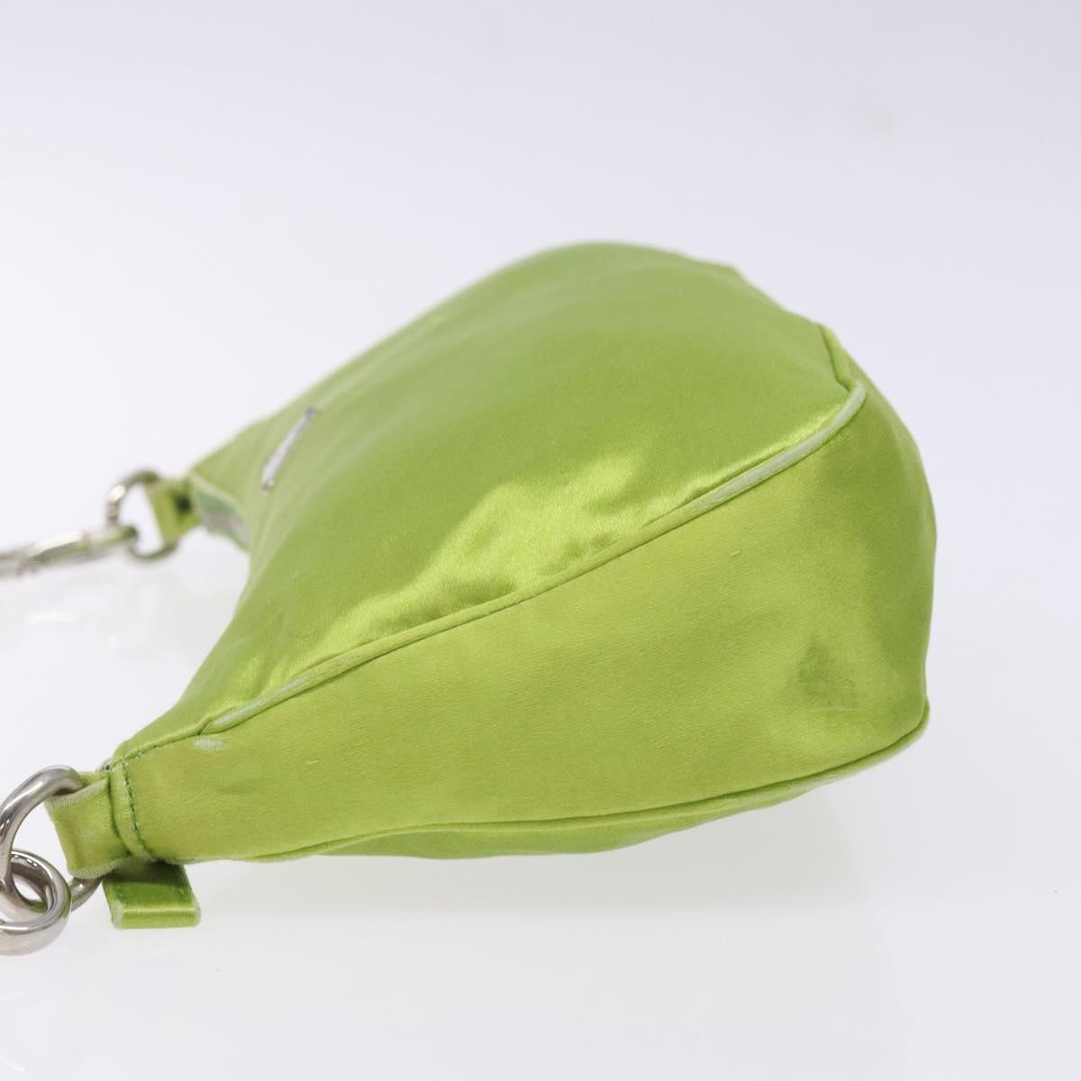 PRADA Accessory Pouch Satin Silver Light green Auth 141804